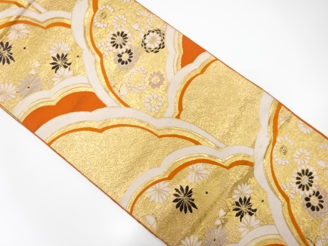 JAPANESE KIMONO / ANTIQUE FUKURO OBI / SILK / WOVEN SHIPPO PATTERN